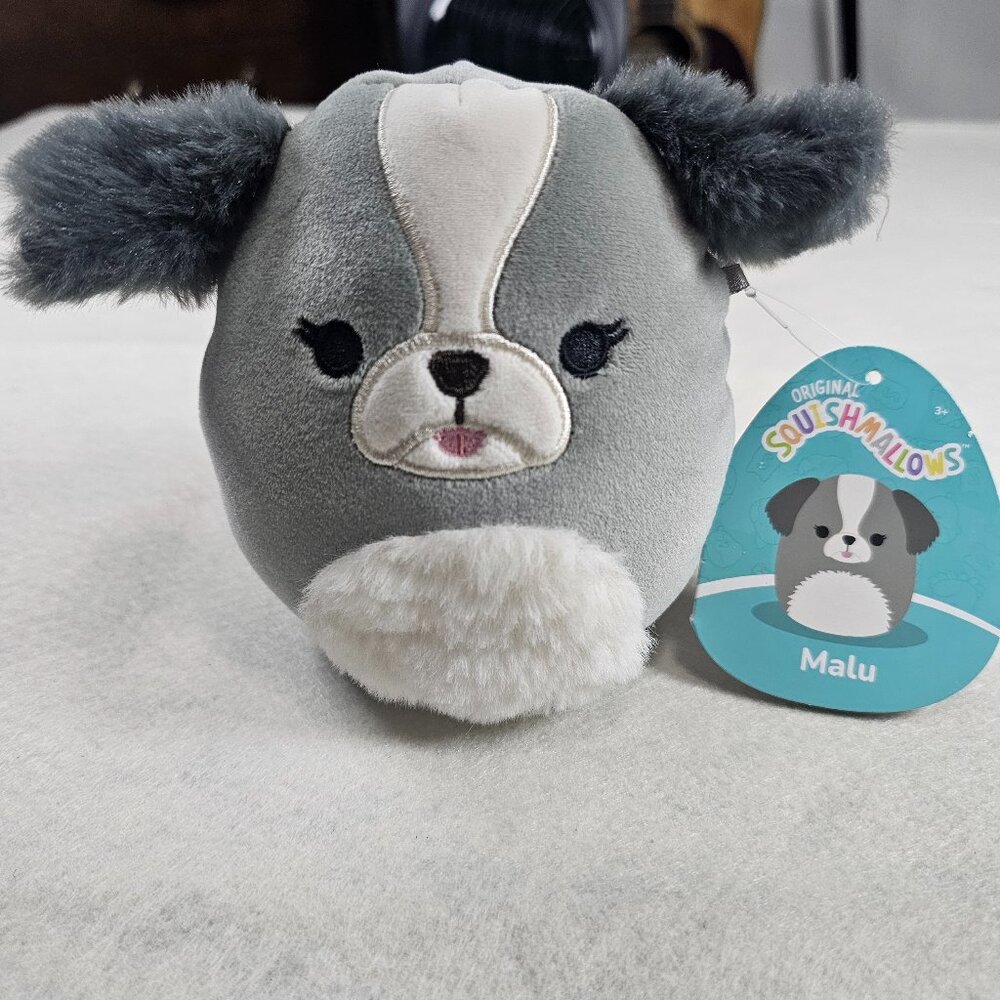 NWT Squishmallows Malu 5 inches Grey Shih Tzu Dog plush